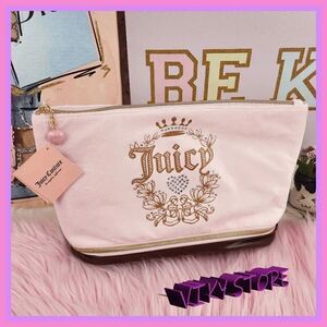 💕 NWT Juicy Couture Pink Velvet Cosmetic Bag Logo Bottom Compartment #7134 💕